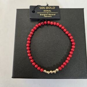 14kt Solid Yellow Gold Genuine Red Coral Bracelet